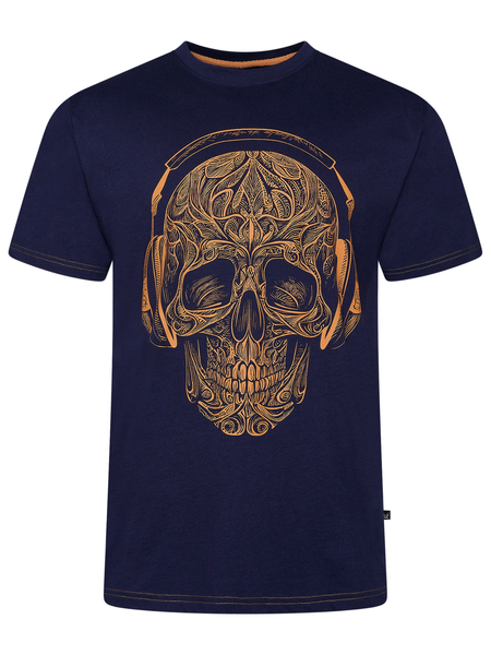 Tumman sini/oranssi pääkallo t-paita