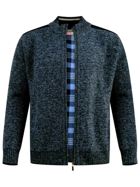 Tumman sininen neuletakki ruutuvuorilla