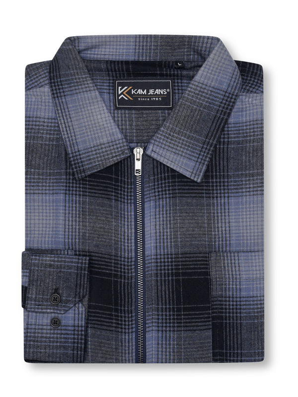 Harmaa ruudullinen flanellipaita vetoketjulla