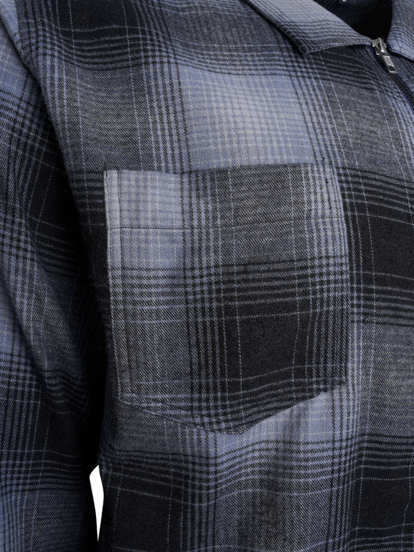 Harmaa ruudullinen flanellipaita vetoketjulla