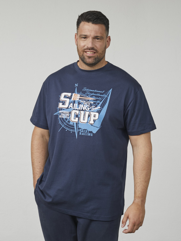 Sininen t-paita tekstiprintill&auml;