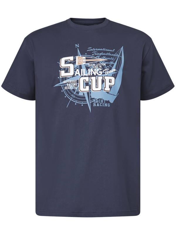 Sininen t-paita tekstiprintill&auml;