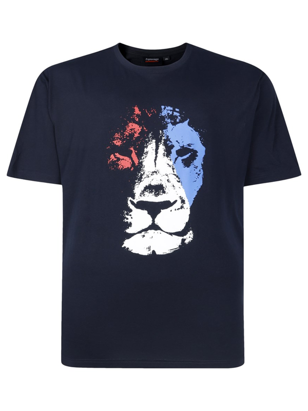 Tumman sininen leijonaprintti t-paita